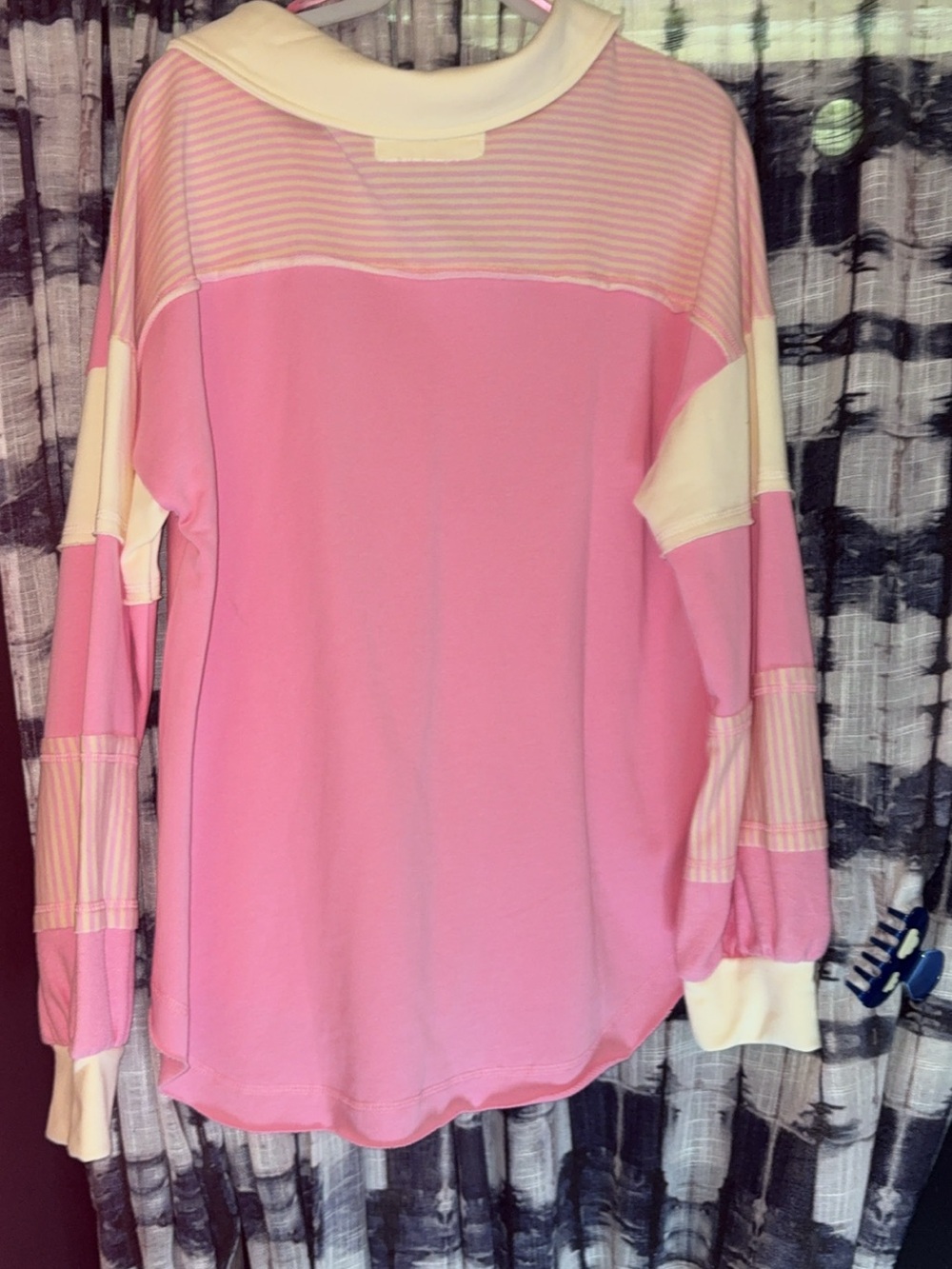 Pink Button-Front Rugby Pullover Top - Picture 7 of 8
